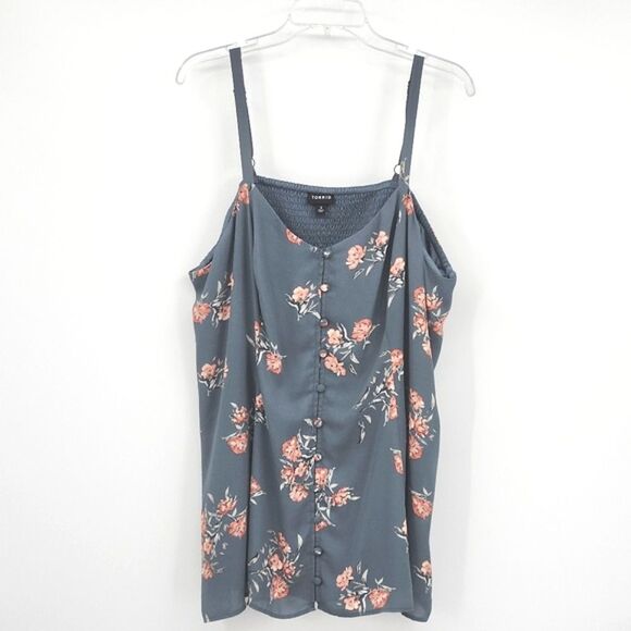 Torrid Women's 3X Georgette Faux Button-Front Floral Cami Gray Pink - Picture 1 of 13
